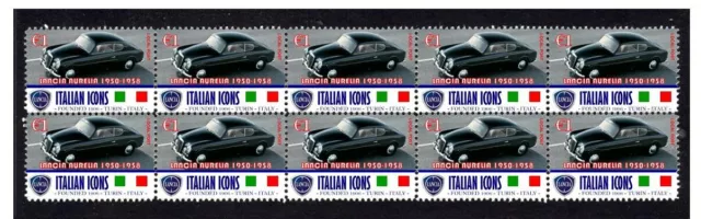 Lancia Aurelia, Italian Icons Strip Of 10 Mint Vignette Stamps 1