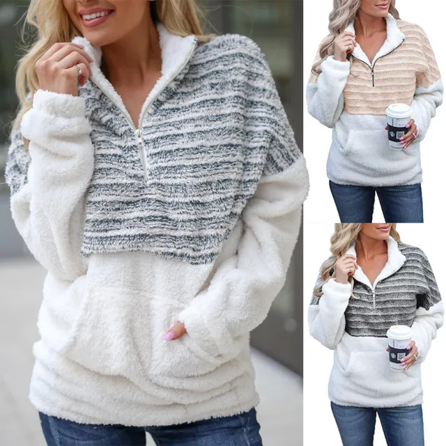 Womens Winter Fleece Fluffy Sweater Teddy Bear Jumper Sweatshirt Pullover Tops