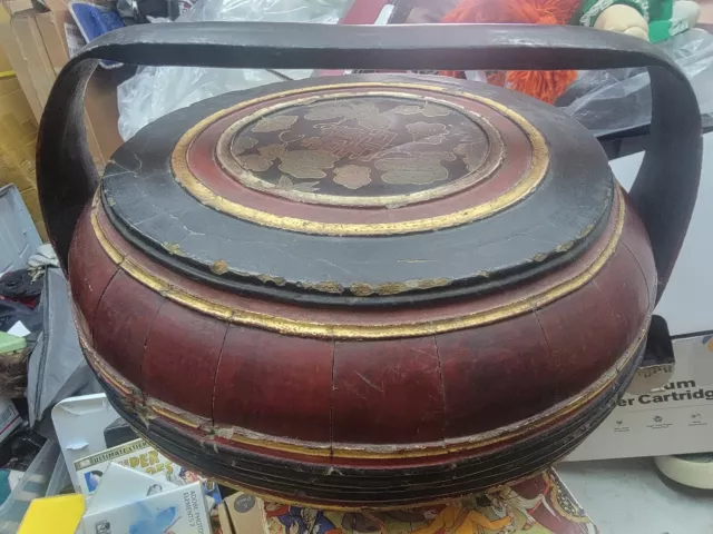 Antique Chinese Wooden Wedding Food Basket