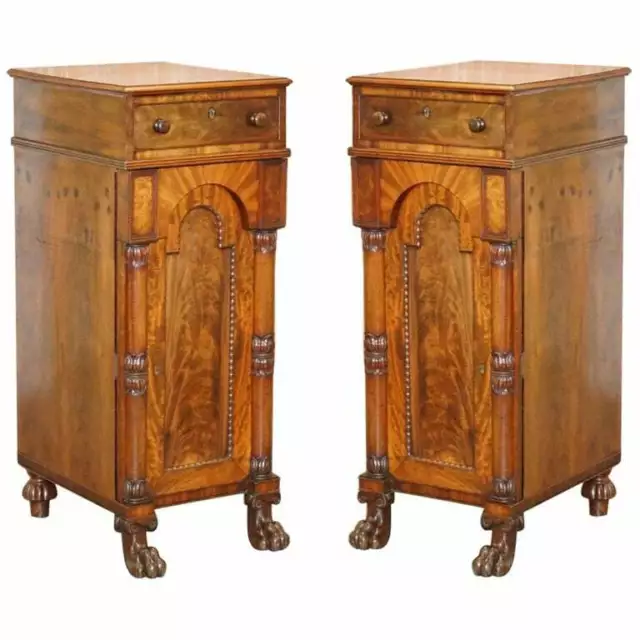 Rare Pair Of Huge William Iv 1830 Flamed Mahogany Side Cabinets Campaign Drawers