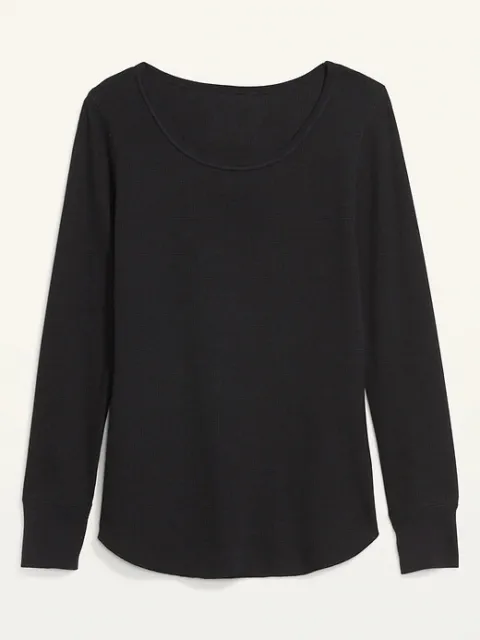 Old Navy NWT Woman's Small Classic Long Sleeve Solid Black Thermal Waffle Top