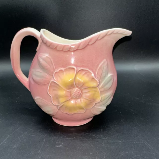 Vintage HULL Pottery Sunglow Pink Floral Pitcher Circa 1950 Pattern #52 24oz 3