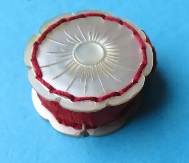 Antique  Early 19Th C Sewing Carved Pearl Si ,Palais Royal Sewing Pin Cushion