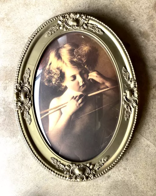 Antique Framed Convex Glass Sepia Print 1897 MB Parkinson Cupid Asleep 24" x 18"