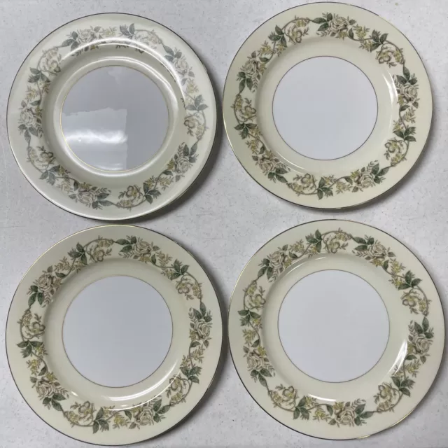 VINTAGE Noritake Dinner Plates 10.5"  WHITE ROSE #5020 Gold Trim (1940s) 4-PC