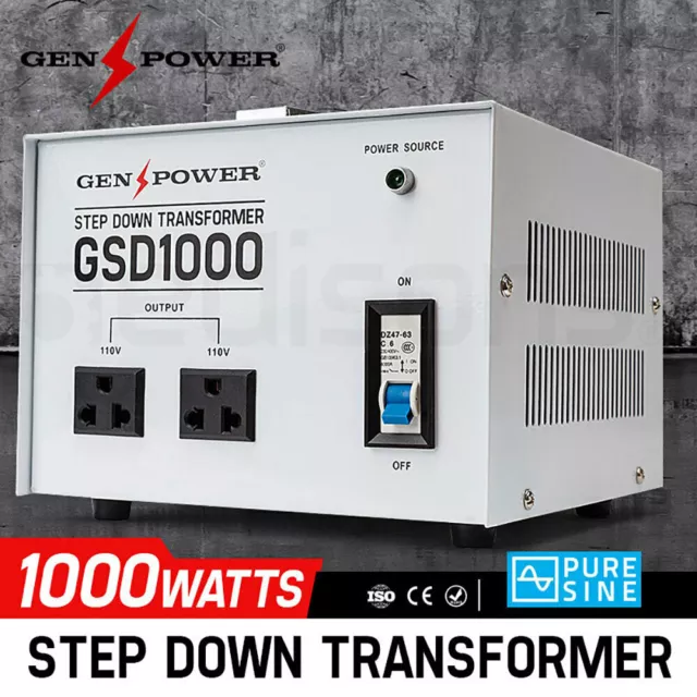 1000W GENPOWER Step Down Transformer 240v-110v Stepdown Voltage Converter AU-US