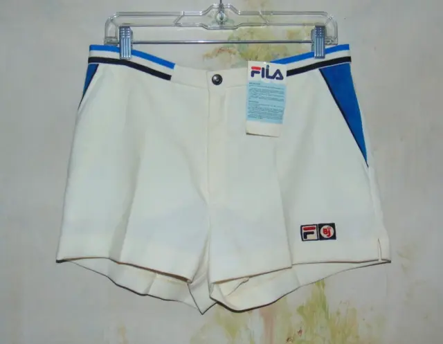 RARE * FILA BJ BORG Athletic Shorts VINTAGE 70's TENNIS MEN'S White Blue 34