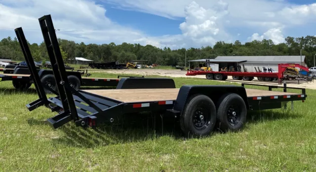 New 7X18, 7X20, 7X24 Equipment Trailer 2' Tail Hd Ramps Flatbed, Tandem 14K Gvwr