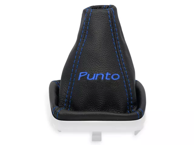 Per Fiat Punto Grande Punto Evo Cuffia Leva Cambio Pelle Nera Ricamo Blu Scuro