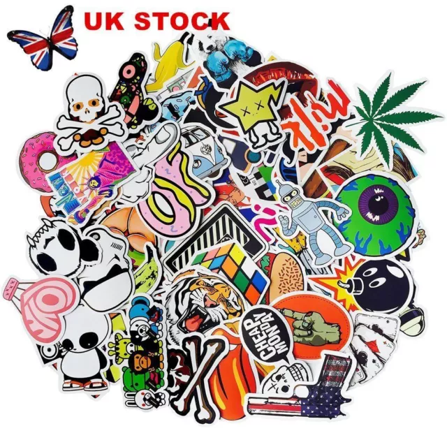 200 X Random Cool Vinyl Decal Graffiti Sticker Bomb Skate Laptop PVC Stickers UK