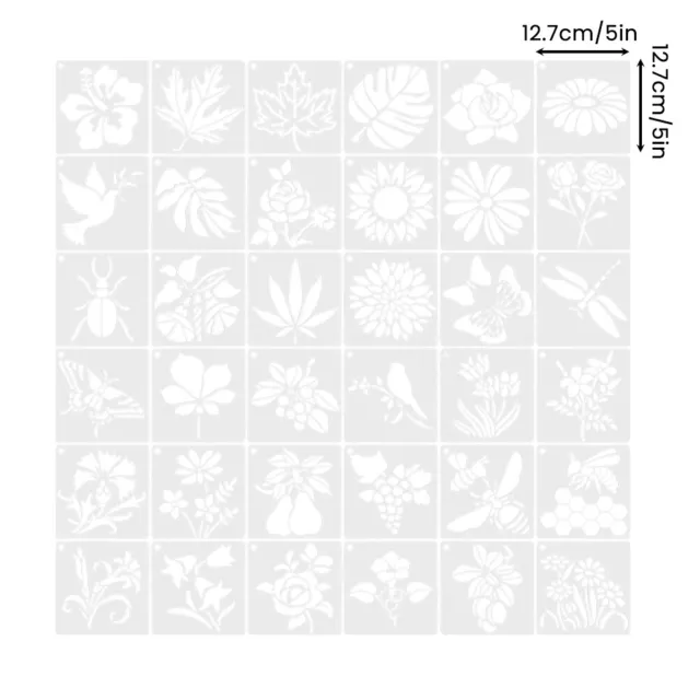 36pcs Bird Butterfly Flower Plant Leaf Drawing Template Plastic Painting Stencil