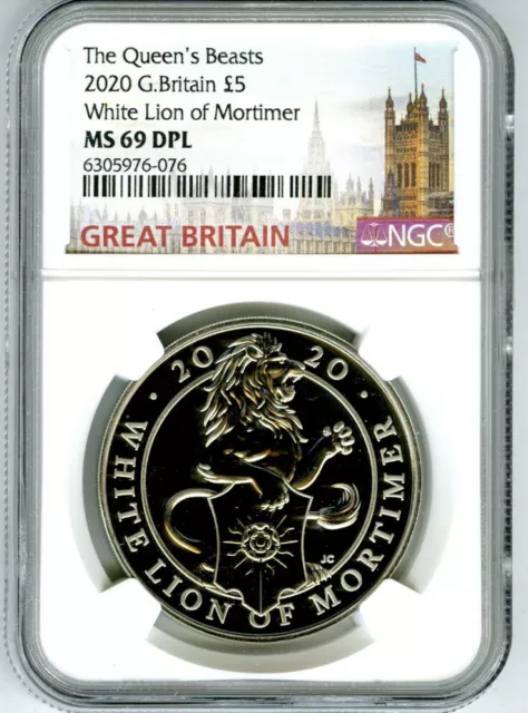 2020 Great Britain 5Pd Queen's Beasts Ngc Ms69 Dpl White Lion Of Mortimer