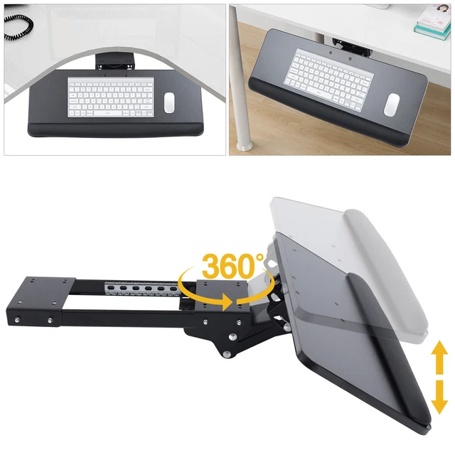 25.2x9.4inch Under Desk Keyboard Mouse Drawer Tray Silent Slide Rails for Office