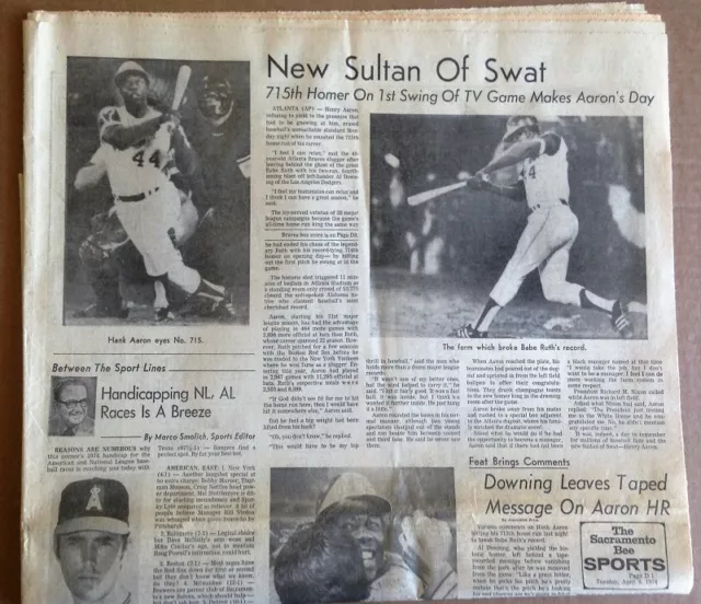 Hank Aaron Breaks Babe Ruth 714 Home Run Record April 9,1974 Full Sports Section