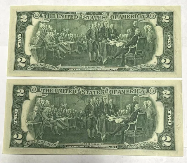 ++  Two Consecutive  1976 $2 Federal Reserve Notes  "B" - New York  Crisp Au  ++