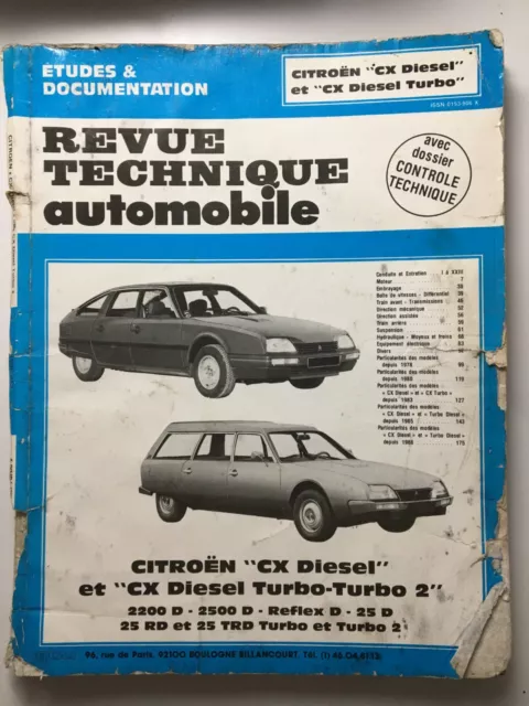 Revue Technique Automobile RTA CITROËN CX DIESEL et CX DIESEL TURBO et TURBO 2