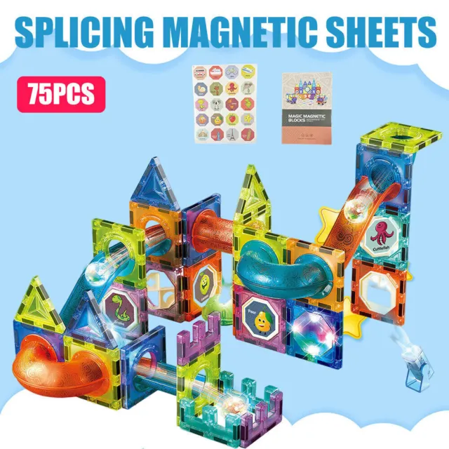 75 Piece Kids Magnetic Tiles Blocks Building Toys Magnet Kit Children Gift Play