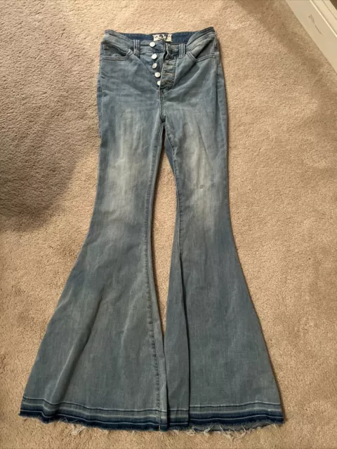 Anthropologie Flare Bell Bottoms Frayed Hem Womans Jeans 27 Button Fly