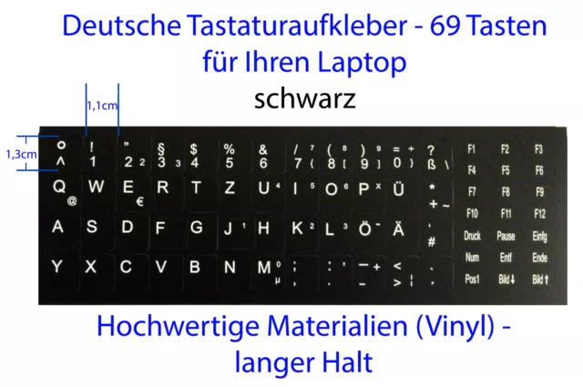 Deutsche Tastaturaufkleber Fujitsu Tastatur Aufkleber Notebook blk. 69 Tasten