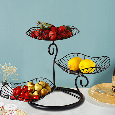 Bandeja de 3 piezas plato para fruta metal soporte para servir bandeja para fruta bandeja para decoración negro