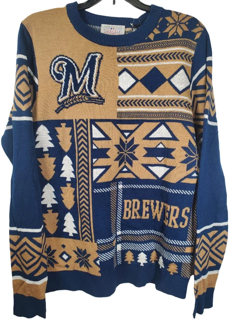 Klew Uomo Milwaukee Brewers Vacanza Brutto Maglione Marrone/Navy - Piccolo