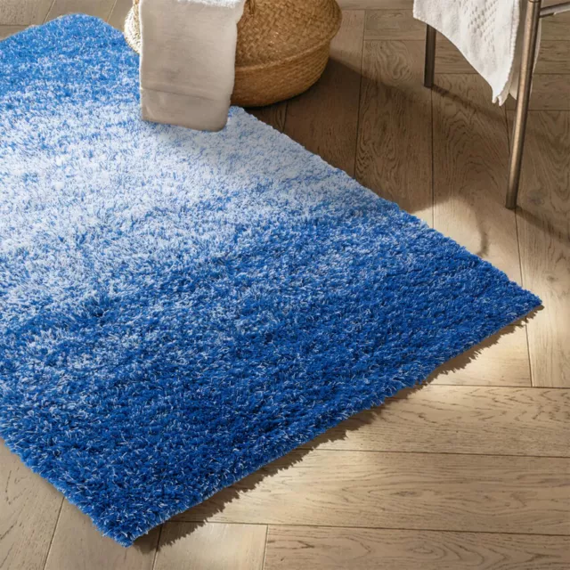 Badteppich Wave Badematte Badvorleger Duschvorleger Badezimmerteppich Blau/Weiß