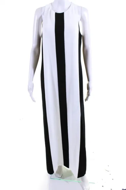 Ted Baker London Womens Back Zip Crew Neck Striped Long Dress White Black Size 2