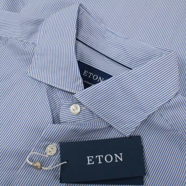 Eton NWT Dress Shirt Size 17 43 XL Contemporary White Blue Stripe French Cuff