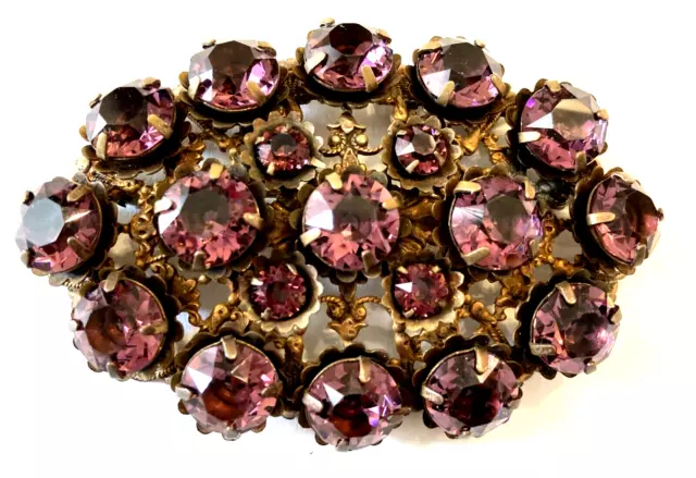 Magnificent Antique Victorian Unusual Large 3.5  Amethyst  Rhinestone Pin Brooch