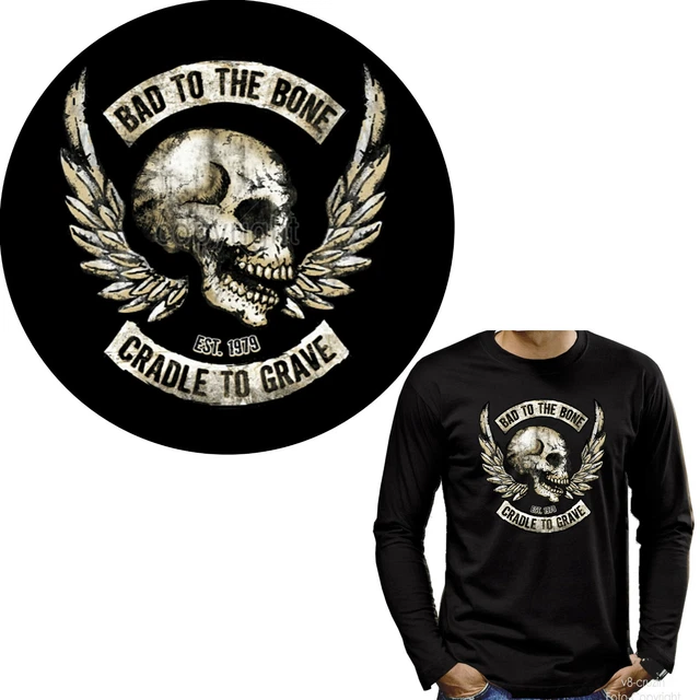 T-shirt biker maniche lunghe rocker slogan teschio rider motto heavy metal *4305 bl LS
