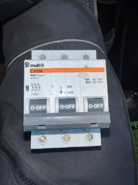 Merlin Gerin Multi 9 60A Type 2 MCB C45N Multi9 3 Phase 6kA BS3871