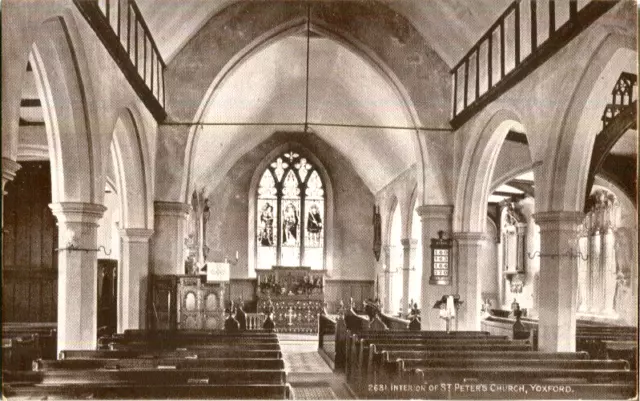 1920s postcard interior of St Peter's Church YOXFORD Suffolk