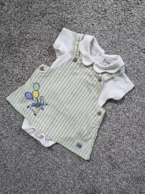 Baby Girls Peter Rabbit Dress Outfit 0-3 Months Green Striped embroidered a