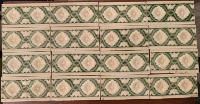 Rare Tiles Antique Vintage Art Nouveau 6x3 Inch Border Tiles Majolica England