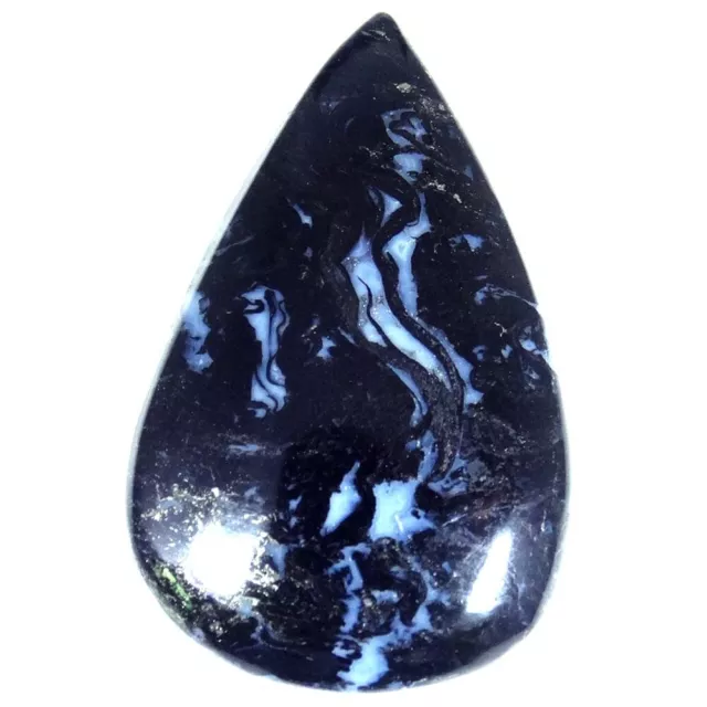 45.80Cts. 23X39X8mm 100% Natural Top Designer Black Root Agate Pear Cab Gemstone