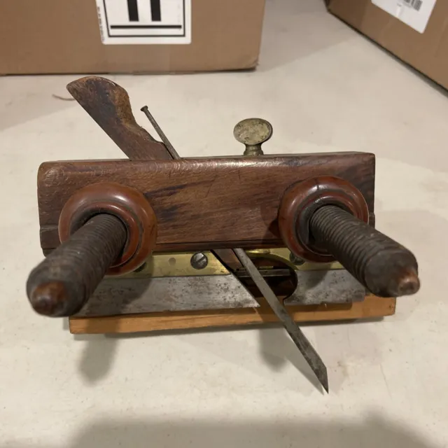 Vintage Wood And Brass Moulding Plow Plane