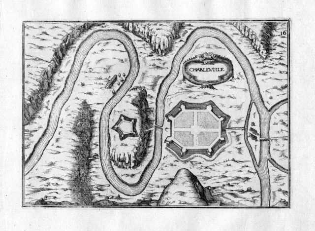 1630 Charleville-Mezieres Ardennes France Kupferstich Karte map gravure Tassin