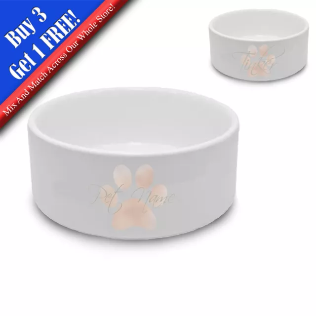 Personalised Dog Bowl with Paw Print Design, Personalise with Any Name
