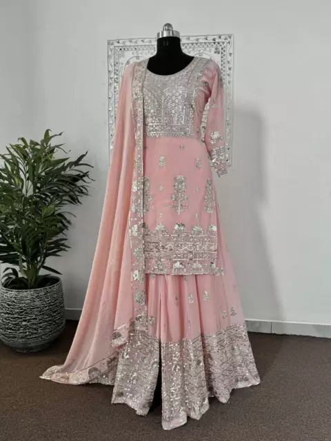 Wedding Sharara Salwar Kameez Pink Palazzo Indian Pakistani Bollywood Suit Kurti