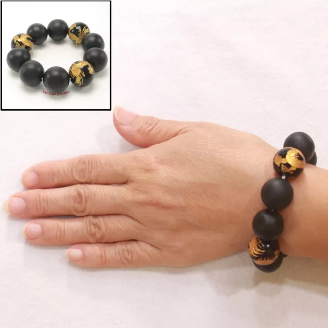 Large Bian Stone Black Onyx Dragon Beads Handcrafted Endless Bracelet