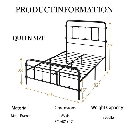 QUEENSIZEBEDFRAMEWITHHIGHHEADBOARD METAL Bed Frame No Box