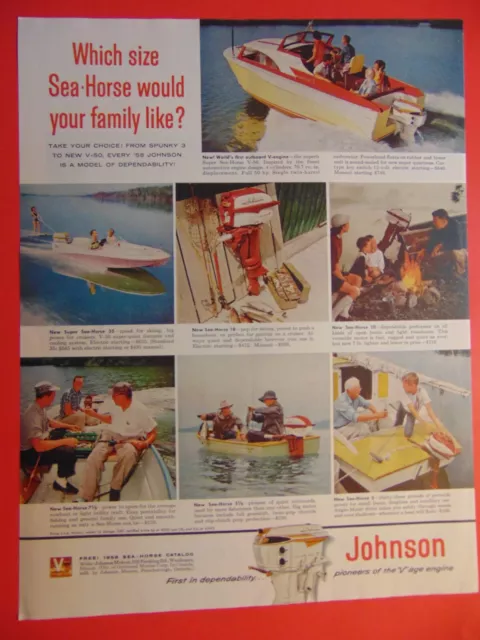 1958 JOHNSON Sea-Horse Outboard Boat Motors photo print ad