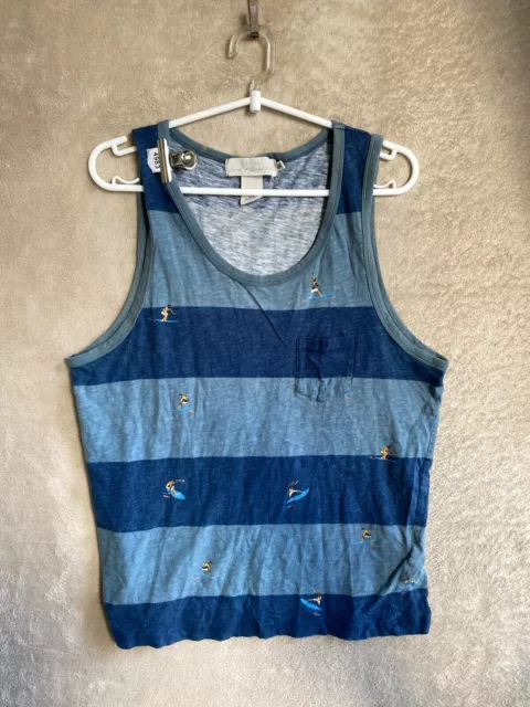 H&M Casual Singlet T-Shirts Top Size M Mens Blue Striped Sleeveless