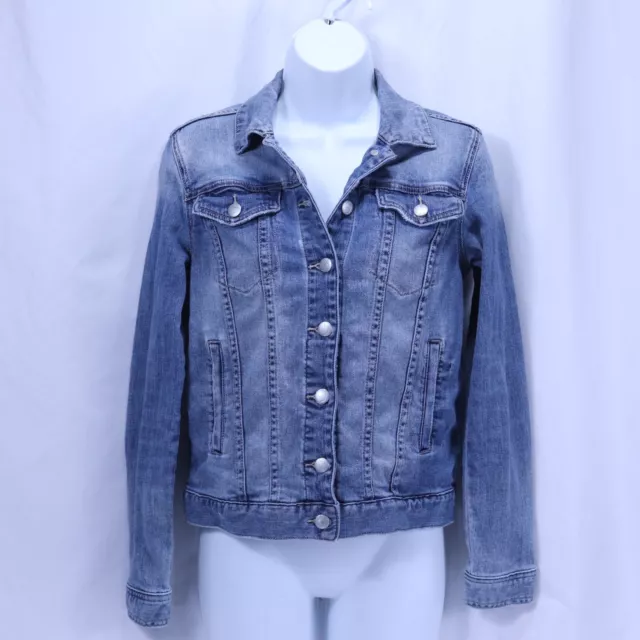 Joes Button Up Light Wash Blue Denim Jean Jacket Womens Extra Small XS measured