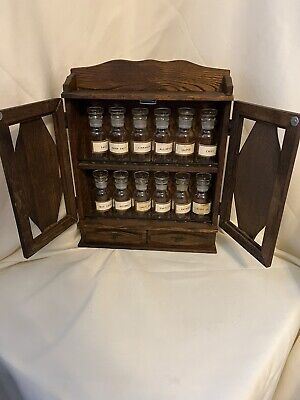 Vintage Mid-Century Wood Spice Cabinet W/ Apothecary Jars, Doors, Drawers 2