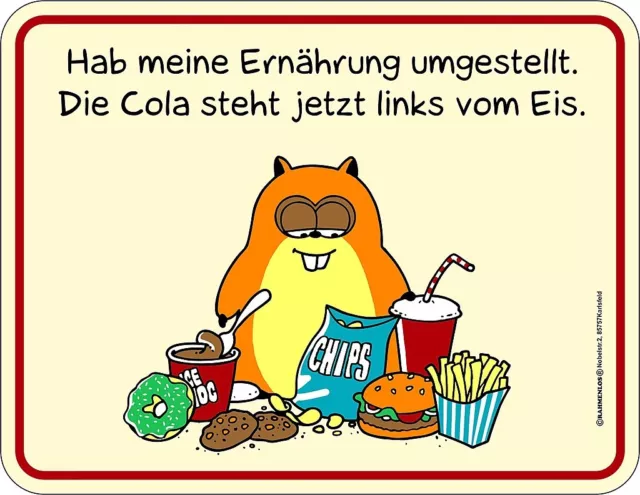 Blechschild Schild - Ernährung umgestellt Cola steht jetzt links vom Eis