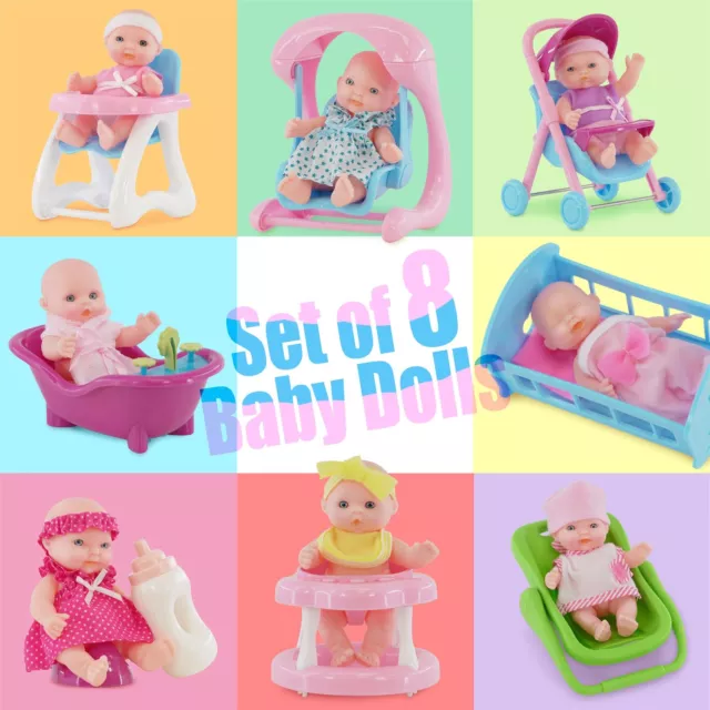 Baby Dolls with Accessories Cot Swing Bathtub Highchair Gift For Kids Toddlers