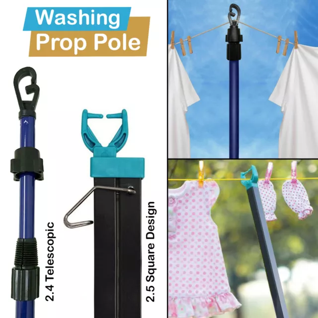 2.4m Clothes Washing Line Prop Pole Heavy Duty Telescopic Support