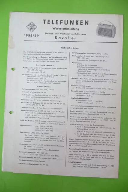 Service Manual-Anleitung für Telefunken Kavalier ,ORIGINAL