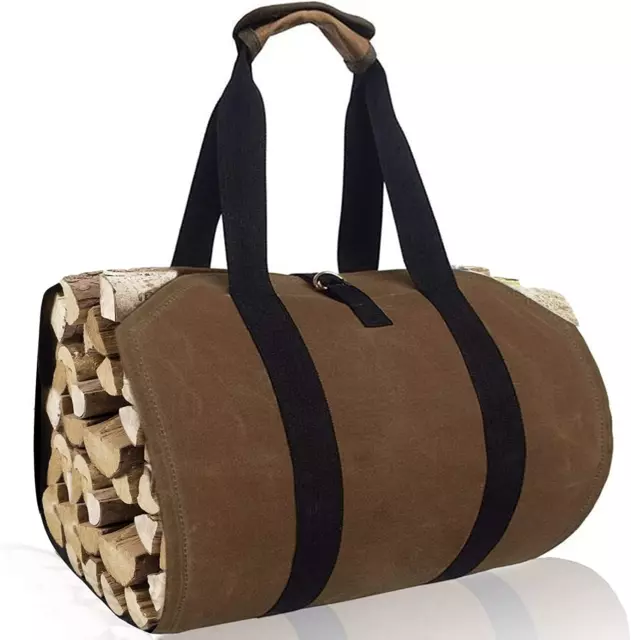 Waxed Firewood Carrier with Handles, Canvas Log Carrier Tote Bag, Durable Firepl